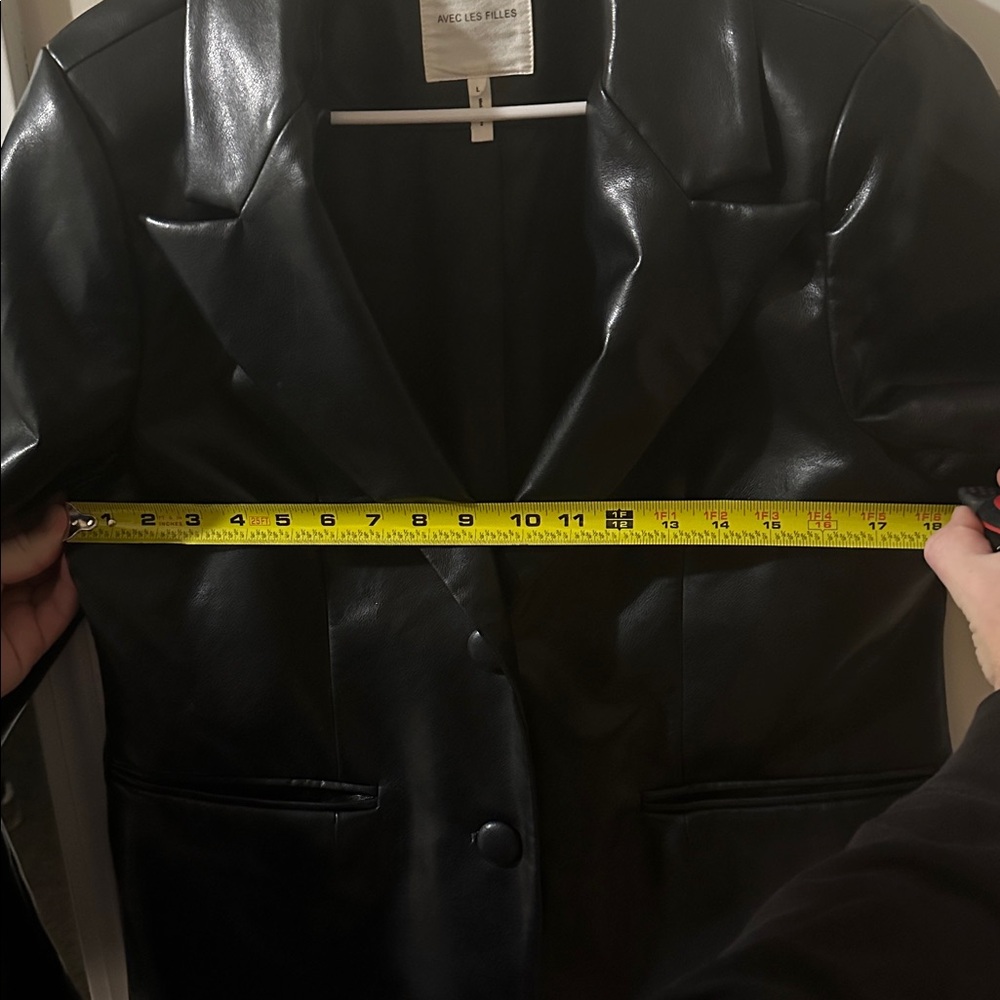Women's Black Faux Leather Coat - Picture 4 of 5